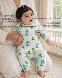 Anaario Dino-Kites Set features - organic cotton, super soft and rash free, breathable, gets softer with every wash, customised measurements