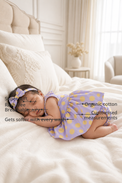 Anaario Lavender Dot Bow Dress Set features - organic cotton, super soft and rash free, breathable, gets softer with every wash, customised measurements