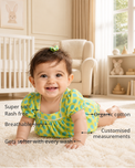 Anaario Lime Polka Dot Puff Sleeve Dress Set features - organic cotton, super soft and rash free, breathable, gets softer with every wash, customised measurements