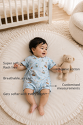 Anaario Ocean Sailor Wrap Baby Romper features - organic cotton, super soft and rash free, breathable, gets softer with every wash, customised measurements