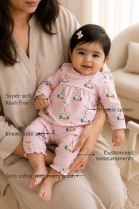Anaario Pink Gingham Giraffe Baby Co-ord Set features - organic cotton, super soft and rash free, breathable, gets softer with every wash, customised measurements