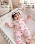 Anaario Pink Snail Set features - organic cotton, super soft and rash free, breathable, gets softer with every wash, customised measurements