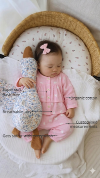 Anaario Pink and white raindrops Set features - organic cotton, super soft and rash free, breathable, gets softer with every wash, customised measurements