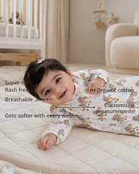 Anaario Rainbow Zebra Set features - organic cotton, super soft and rash free, breathable, gets softer with every wash, customised measurements