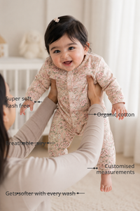 Anaario Vintage Bunny Set features - organic cotton, super soft and rash free, breathable, gets softer with every wash, customised measurements