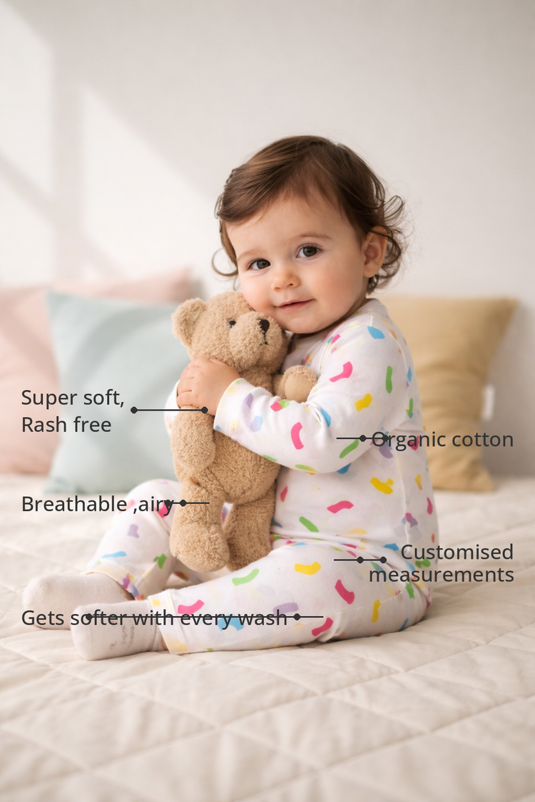 Anaario Multicolored wriggly beans Set features - organic cotton, super soft and rash free, breathable, gets softer with every wash, customised measurements