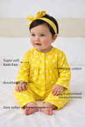 Anaario Yellow alphabets Set features - organic cotton, super soft and rash free, breathable, gets softer with every wash, customised measurements