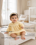 Anaario Yellow Check Bow Dress Set features - organic cotton, super soft and rash free, breathable, gets softer with every wash, customised measurements
