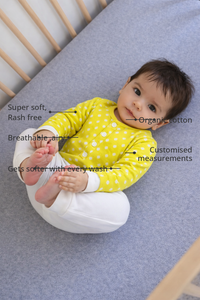 Anaario Yellow and white dots Set features - organic cotton, super soft and rash free, breathable, gets softer with every wash, customised measurements