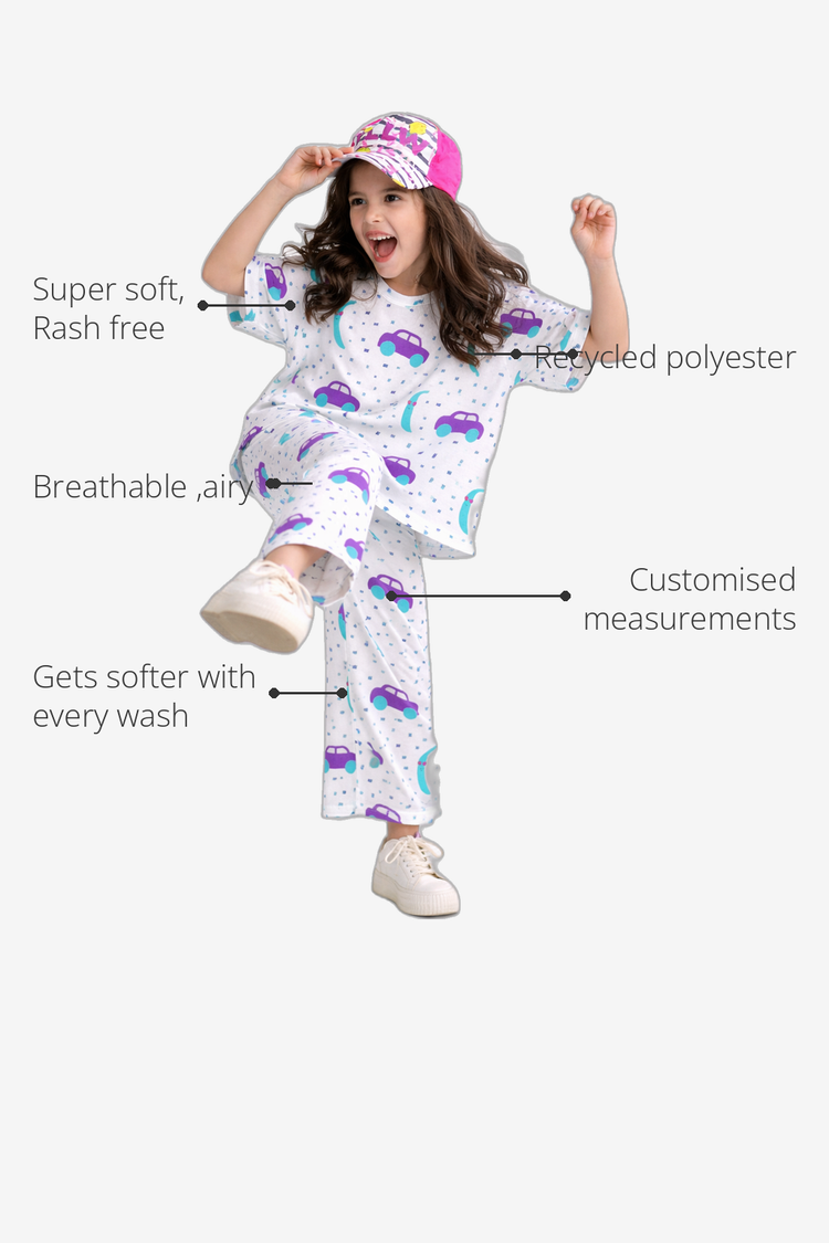 Anaario Banana and race cars Co-ord Set recycled polyester features