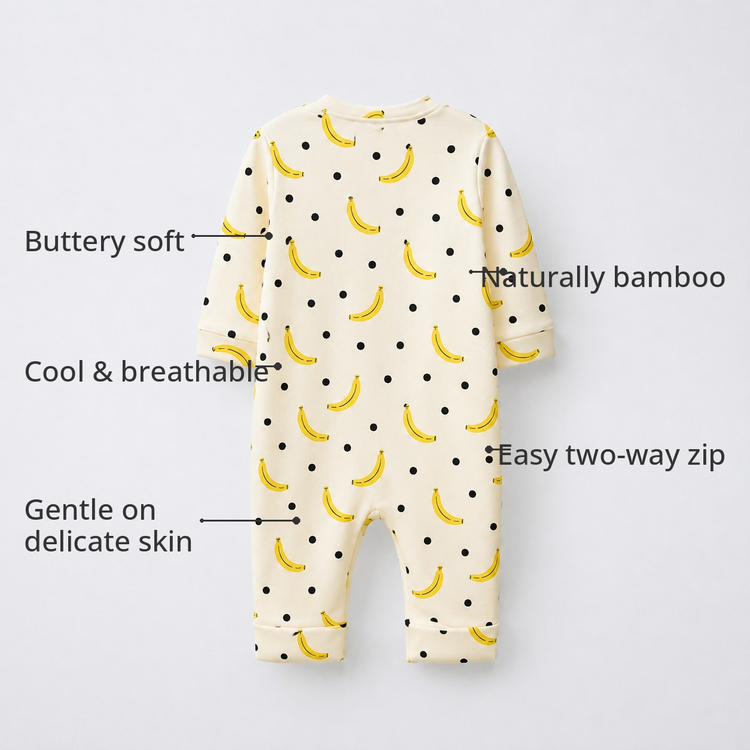 Banana Bamboo Baby Sleepsuit – Zip Romper Onesie – features