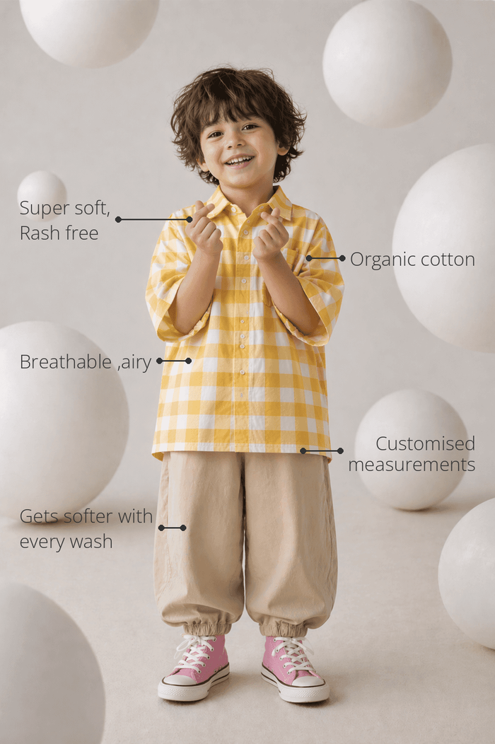 Anaario Balloon Pant features - organic cotton, super soft and rash free, breathable, gets softer with every wash, customised measurements