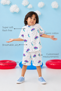 Anaario Car Print Shorts features - organic cotton, super soft and rash free, breathable, gets softer with every wash, customised measurements