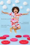 Anaario Cherry Splash Shorts features - organic cotton, super soft and rash free, breathable, gets softer with every wash, customised measurements