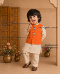 Anaario Cream Bird-Motif Waistcoat Set features - organic cotton, super soft and rash free, breathable, dry clean only, customised measurements