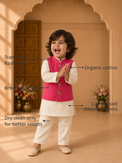 Anaario Cream Flamingo-Motif Waistcoat Set features - organic cotton, super soft and rash free, breathable, dry clean only, customised measurements