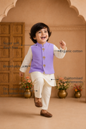Anaario Cream Palm-Motif Waistcoat Set features - organic cotton, super soft and rash free, breathable, dry clean only, customised measurements