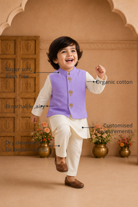 Anaario Cream Palm-Motif Waistcoat Set features - organic cotton, super soft and rash free, breathable, dry clean only, customised measurements