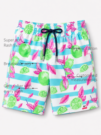 Anaario Lime Leaf Shorts features - organic cotton, super soft and rash free, breathable, gets softer with every wash, customised measurements