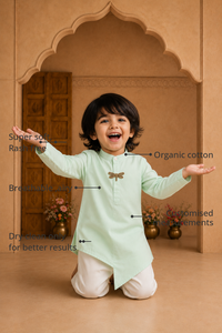 Anaario Mint Dragonfly-Motif Asymmetrical Kurta features - organic cotton, super soft and rash free, breathable, dry clean only, customised measurements
