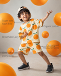 Anaario Orange Crush Co-ord Set features - organic cotton, super soft and rash free, breathable, gets softer with every wash, customised measurements