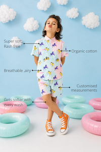 Anaario Pastel Horse Shorts features - organic cotton, super soft and rash free, breathable, gets softer with every wash, customised measurements
