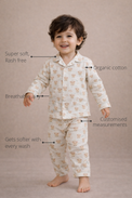 Anaario Pink Sheep Night Suit features - organic cotton, super soft and rash free, breathable, gets softer with every wash, customised measurements