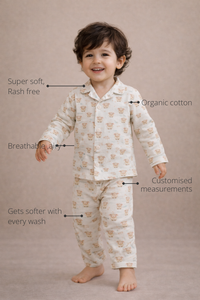 Anaario Pink Sheep Night Suit features - organic cotton, super soft and rash free, breathable, gets softer with every wash, customised measurements
