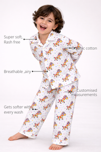 Anaario Rainbow Zebra Night Suit features - organic cotton, super soft and rash free, breathable, gets softer with every wash, customised measurements