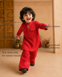 Anaario Red Flamingo-Motif Kurta Set features - organic cotton, super soft and rash free, breathable, dry clean only, customised measurements