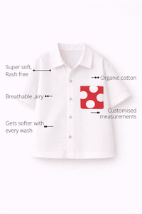 Anaario Red Pop Pocket Shirt features - organic cotton, super soft and rash free, breathable, gets softer with every wash, customised measurements