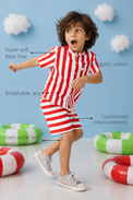 Anaario Red Stripe Shorts features - organic cotton, super soft and rash free, breathable, gets softer with every wash, customised measurements