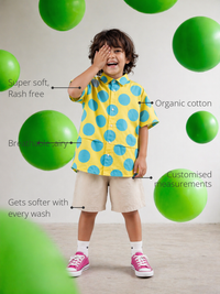 Anaario Sunshine Dot Oversized Shirt features - organic cotton, super soft and rash free, breathable, gets softer with every wash, customised measurements