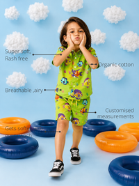 Anaario Tropical Fish Shorts features - organic cotton, super soft and rash free, breathable, gets softer with every wash, customised measurements