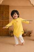 Anaario Yellow Moon-Star Asymmetrical Kurta features - organic cotton, super soft and rash free, breathable, dry clean only, customised measurements
