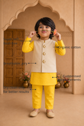 Anaario Yellow Moon-Star Waistcoat Set features - organic cotton, super soft and rash free, breathable, dry clean only, customised measurements