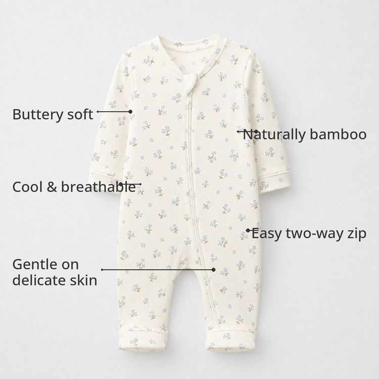 Bunny & Blossom Bamboo Baby Sleepsuit – Zip Romper Onesie Combo – features