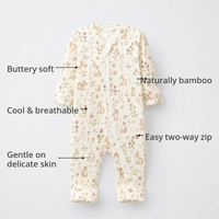 Bunny & Kitty Floral Bamboo Baby Sleepsuit – Zip Romper Onesie Combo – features