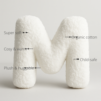 Anaario Alphabet Fleece Cushion features - organic cotton, super soft, cosy and warm, plush and huggable, child-safe