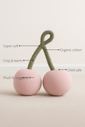Anaario Cherry Fleece Cushion features - organic cotton, super soft, cosy and warm, plush and huggable, child-safe