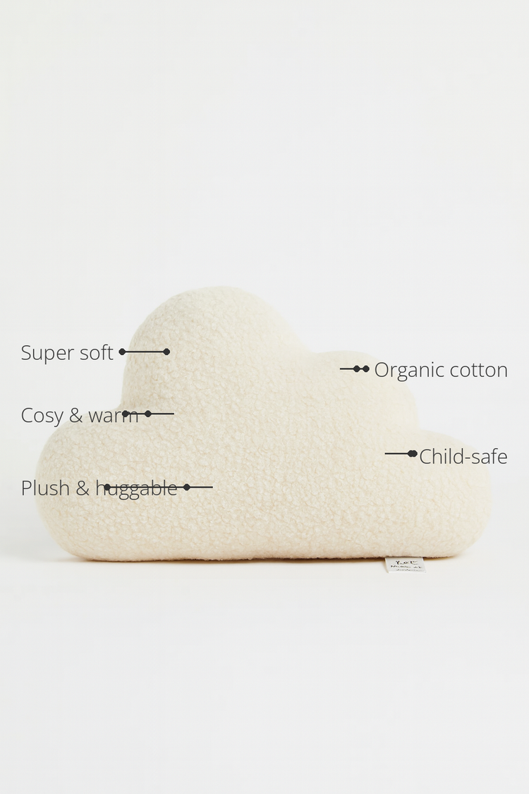 Anaario Cloud Fleece Cushion features - organic cotton, super soft, cosy and warm, plush and huggable, child-safe