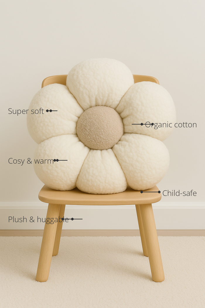 Anaario Flower Fleece Cushion features - organic cotton, super soft, cosy and warm, plush and huggable, child-safe