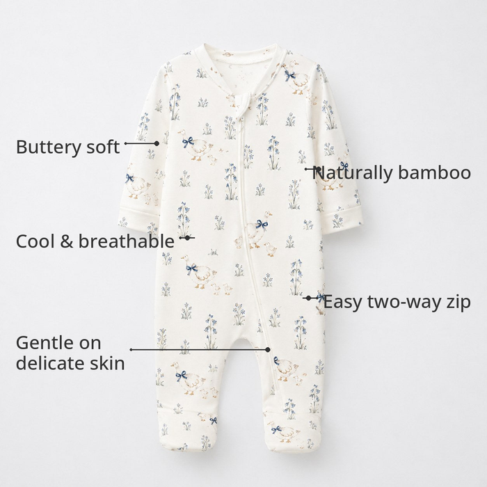 Duck & Meadow Bamboo Baby Sleepsuit – Zip Romper Onesie Combo – features