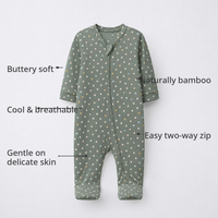 Forest Bear Bamboo Baby Sleepsuit – Zip Romper Onesie Combo – features