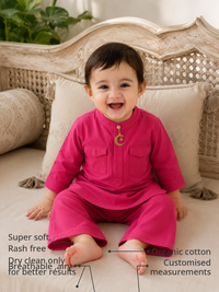 Anaario Fuchsia Moon-Star Oversized Kurta features - organic cotton, super soft and rash free, breathable, dry clean only, customised measurements