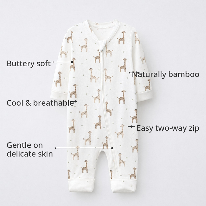 Giraffe Bamboo Baby Sleepsuit – Zip Romper Onesie Combo – features