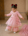 Anaario Baby Pink Parrot Angrakha Set features - organic cotton, super soft and rash free, breathable, dry clean only, customised measurements