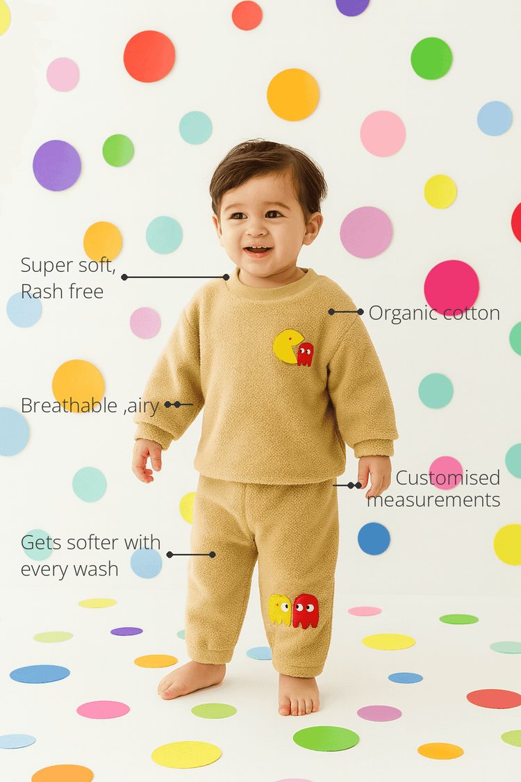 Anaario Beige Pac-Play Fleece Set features - organic cotton, super soft and rash free, breathable, gets softer with every wash, customised measurements