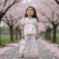 Anaario Blossom Breeze Co-ord Set features - organic cotton, super soft and rash free, breathable, gets softer with every wash, customised measurements