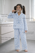 Anaario Bluebell Daisy Night Suit features - organic cotton, super soft and rash free, breathable, gets softer with every wash, customised measurements